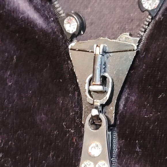 Vintage Gepetto Velour Pullover Black Rhinestone Zipper Women XL Shoulder Pads - Picture 2 of 7